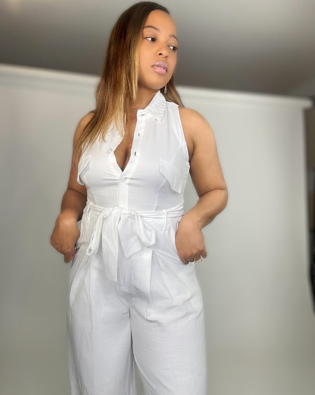 Sleeveless Tie Waist Wide Leg Jumpsuit