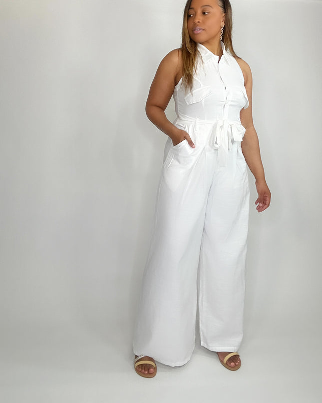 Sleeveless Tie Waist Wide Leg Jumpsuit