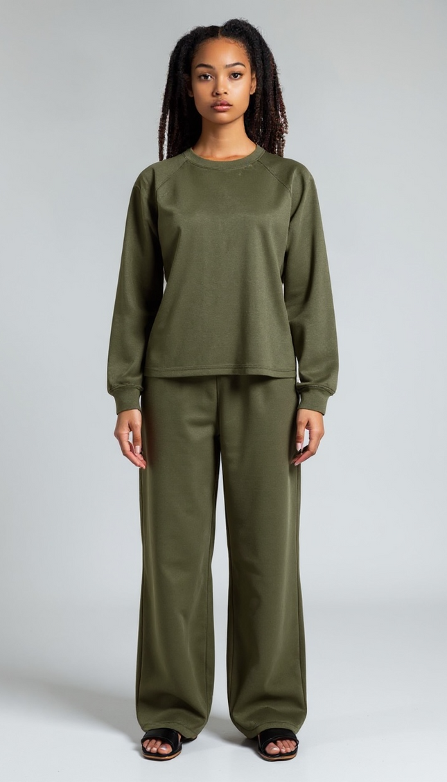 Crewneck Sweatshirt and Pants Set - Dark Olive