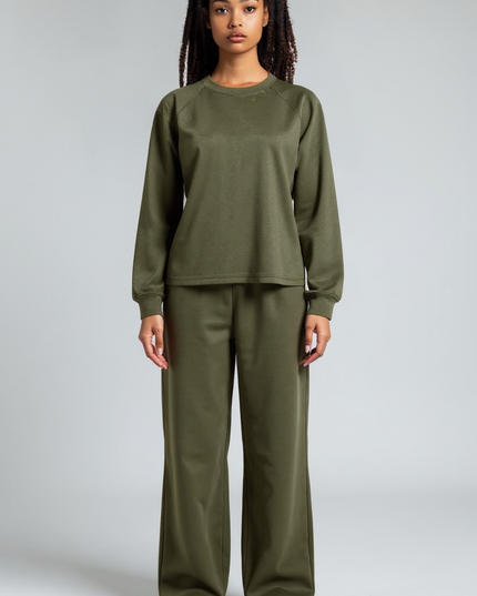 Crewneck Sweatshirt and Pants Set - Dark Olive
