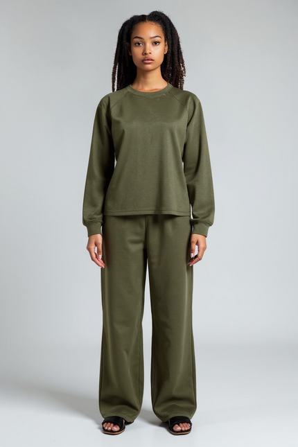 Crewneck Sweatshirt and Pants Set - Dark Olive
