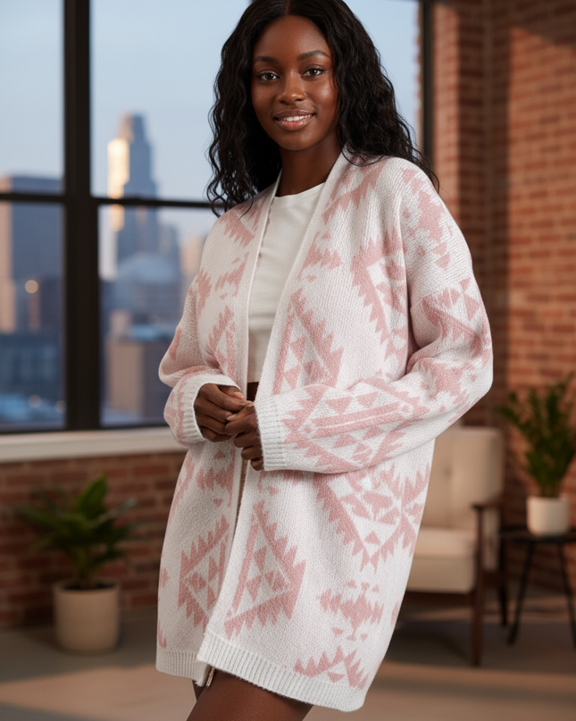 Aztec Pattern Open Front Cardigan