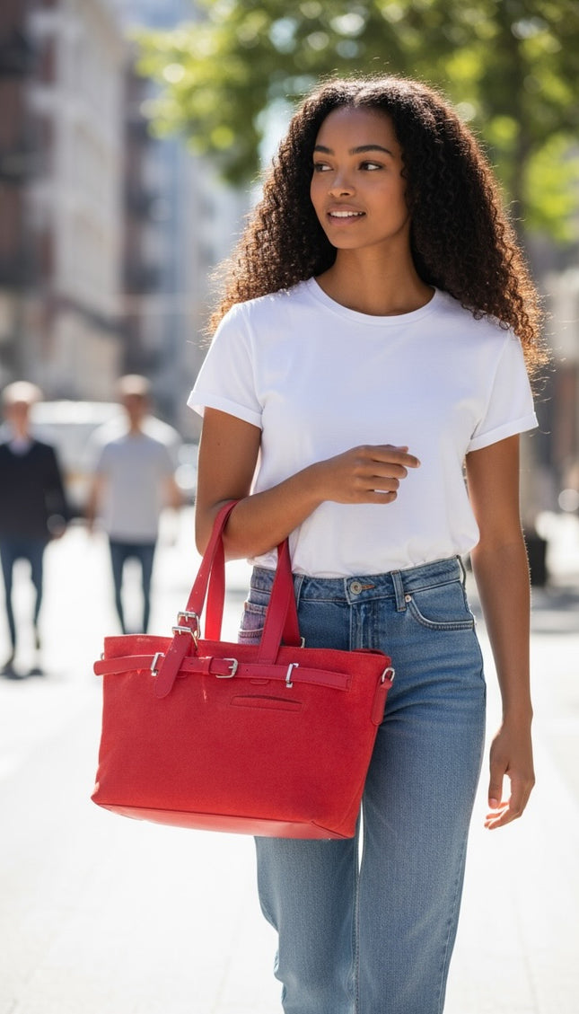 Chic Buckle Luxe Tote Bag - Red