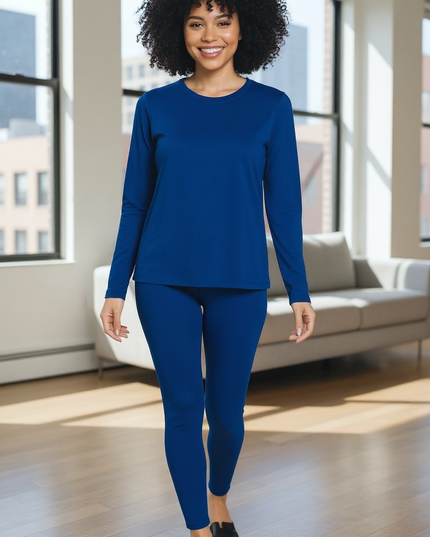 Microfiber Round Neck Top and Leggings Set - Navy