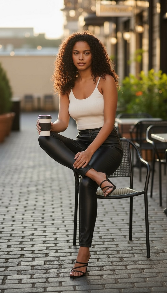 Edgy Faux Leather Stretch Skinny Pants