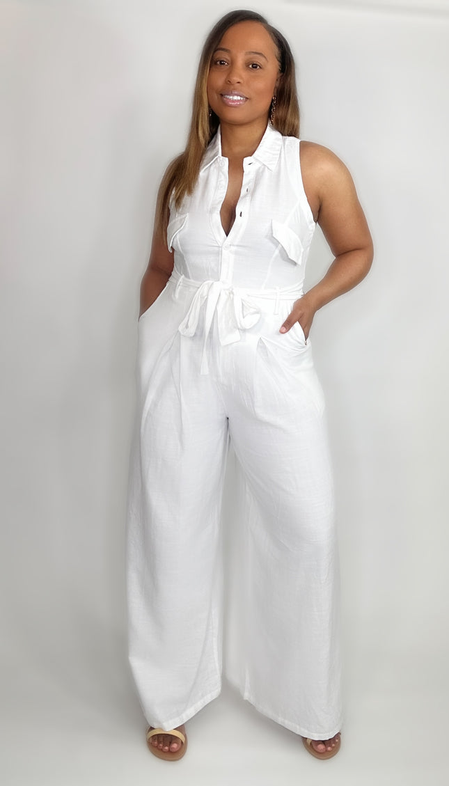 Sleeveless Tie Waist Wide Leg Jumpsuit
