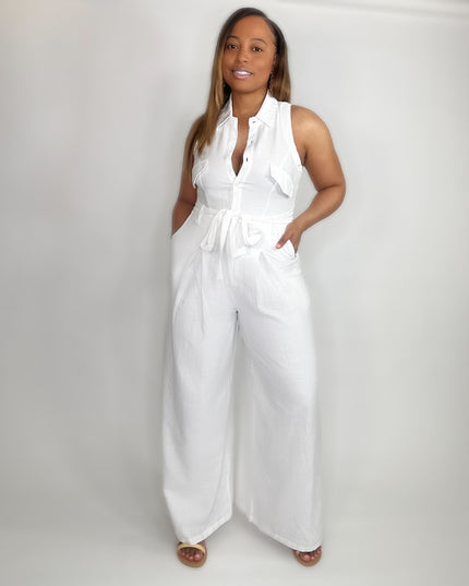 Sleeveless Tie Waist Wide Leg Jumpsuit