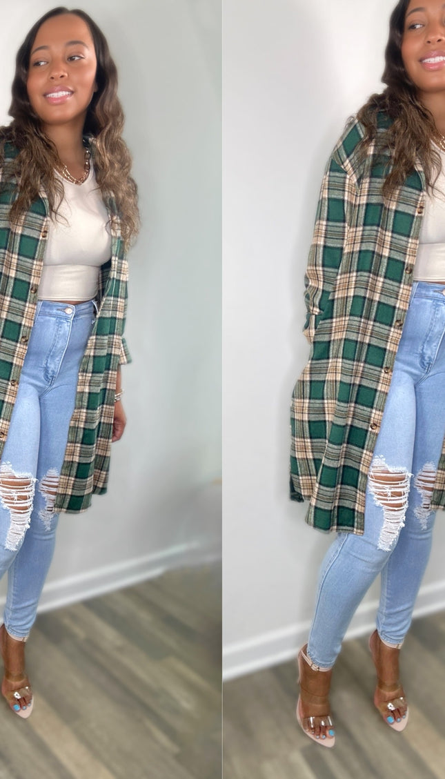Unmatched Plaid Collared Neck Long Sleeve Shirt