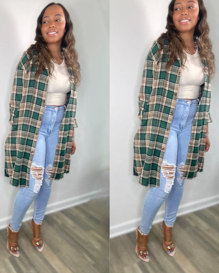 Unmatched Plaid Collared Neck Long Sleeve Shirt