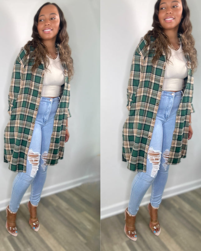 Unmatched Plaid Collared Neck Long Sleeve Shirt