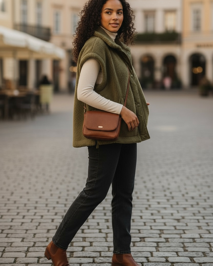 Relaxed Soft Sherpa Sleeveless Jacket - Olive