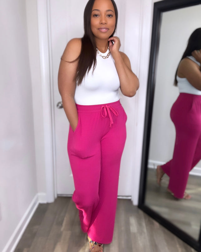 Everyday Wide Leg Pants - Fuchsia
