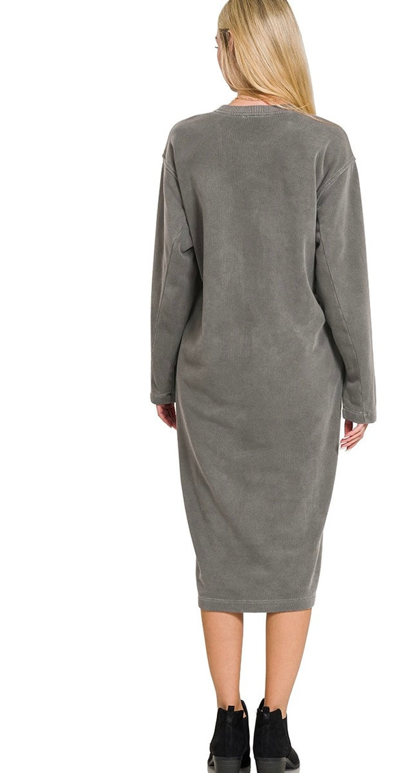 Chic Soft Fleece Pigment Dye Sweatshirts Dress - Ash Black