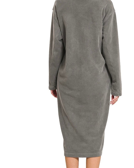 Chic Soft Fleece Pigment Dye Sweatshirts Dress - Ash Black