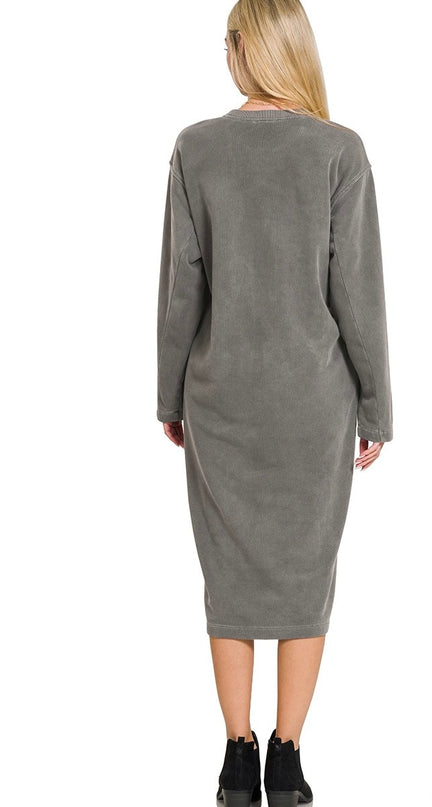 Chic Soft Fleece Pigment Dye Sweatshirts Dress - Ash Black