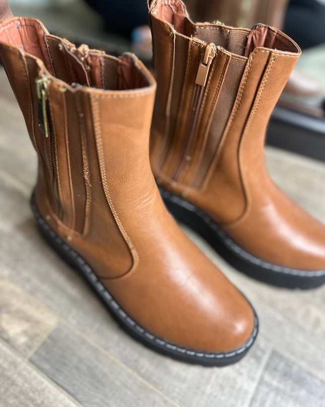 Unmatched Zip Platform Boots - Brown