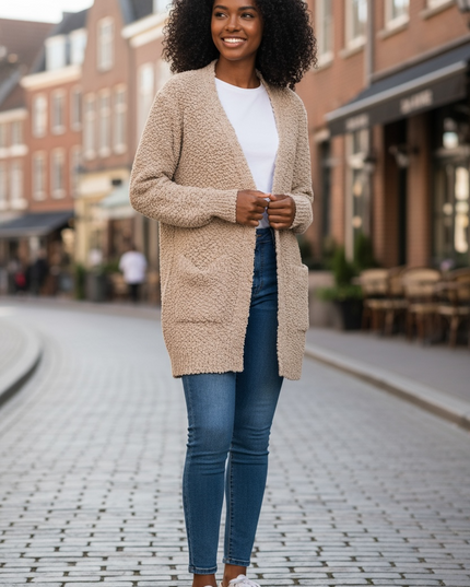 Cozy Long Sleeve Sweater Cardigan with Pockets (Ash Mocha)