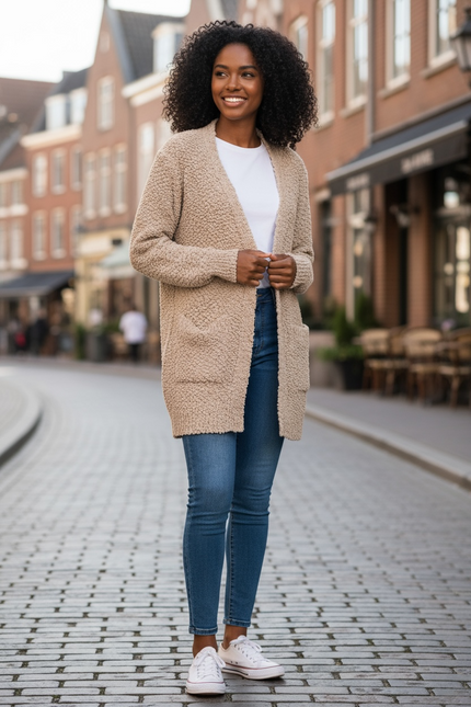 Cozy Long Sleeve Sweater Cardigan with Pockets (Ash Mocha)