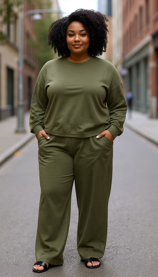 Crewneck Sweatshirt and Pants Set - Dark Olive