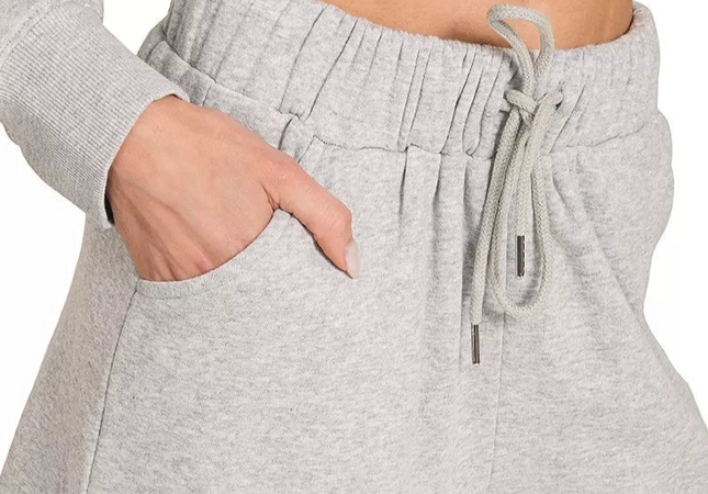 Fleece Long Sleeve Sweatshirts & Shorts Set - Grey
