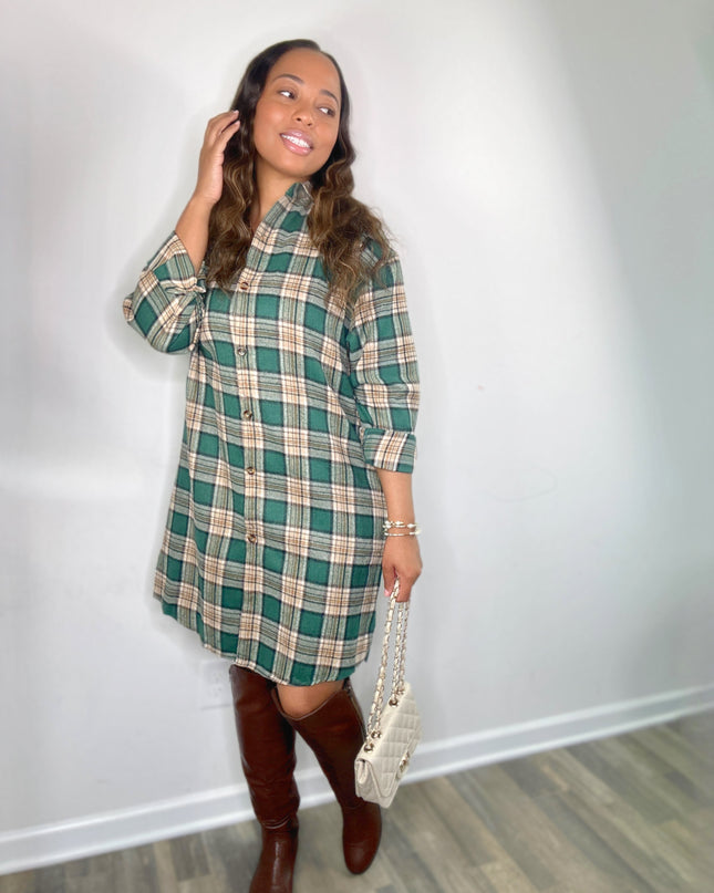 Unmatched Plaid Collared Neck Long Sleeve Shirt