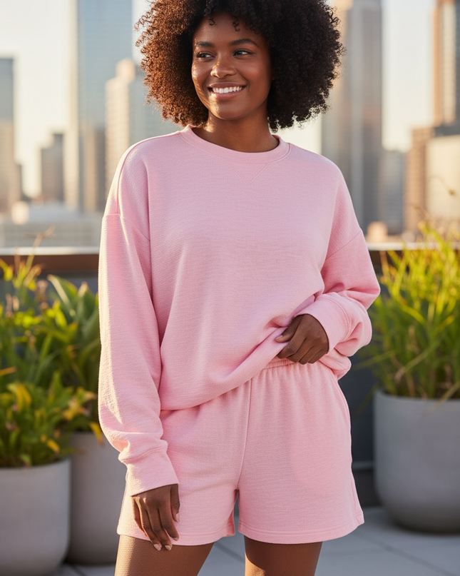 Your Favorite Long Sleeve Top and Shorts Set - Pink