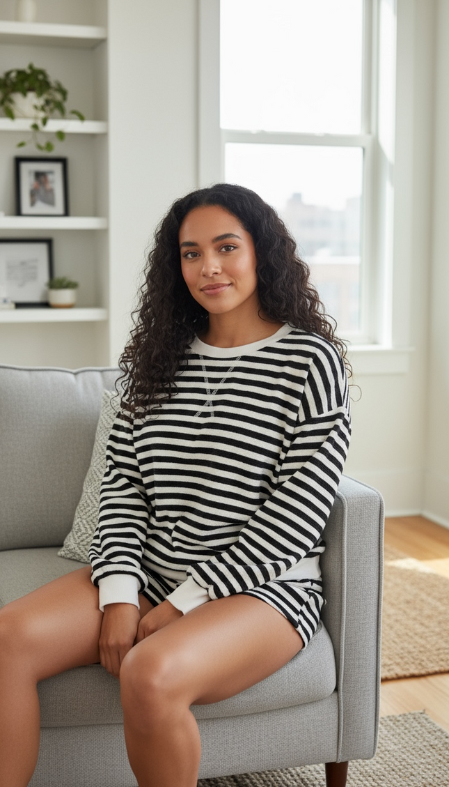 Relaxed Striped Set - Black & White