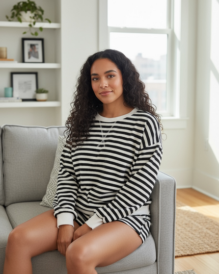 Relaxed Striped Set - Black & White