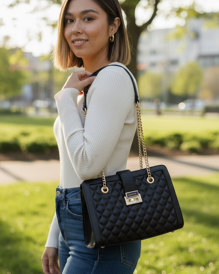 Quilted Luxe Handbag - Black