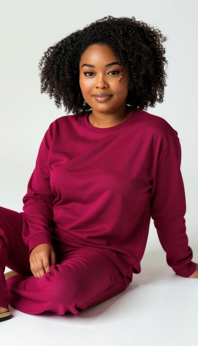Crewneck Sweatshirt and Pants Set (Cabernet)