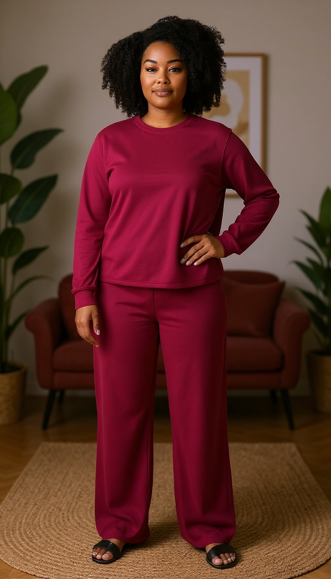 Crewneck Sweatshirt and Pants Set (Cabernet)