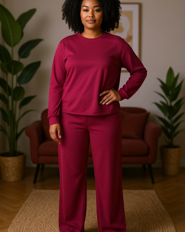 Crewneck Sweatshirt and Pants Set (Cabernet)