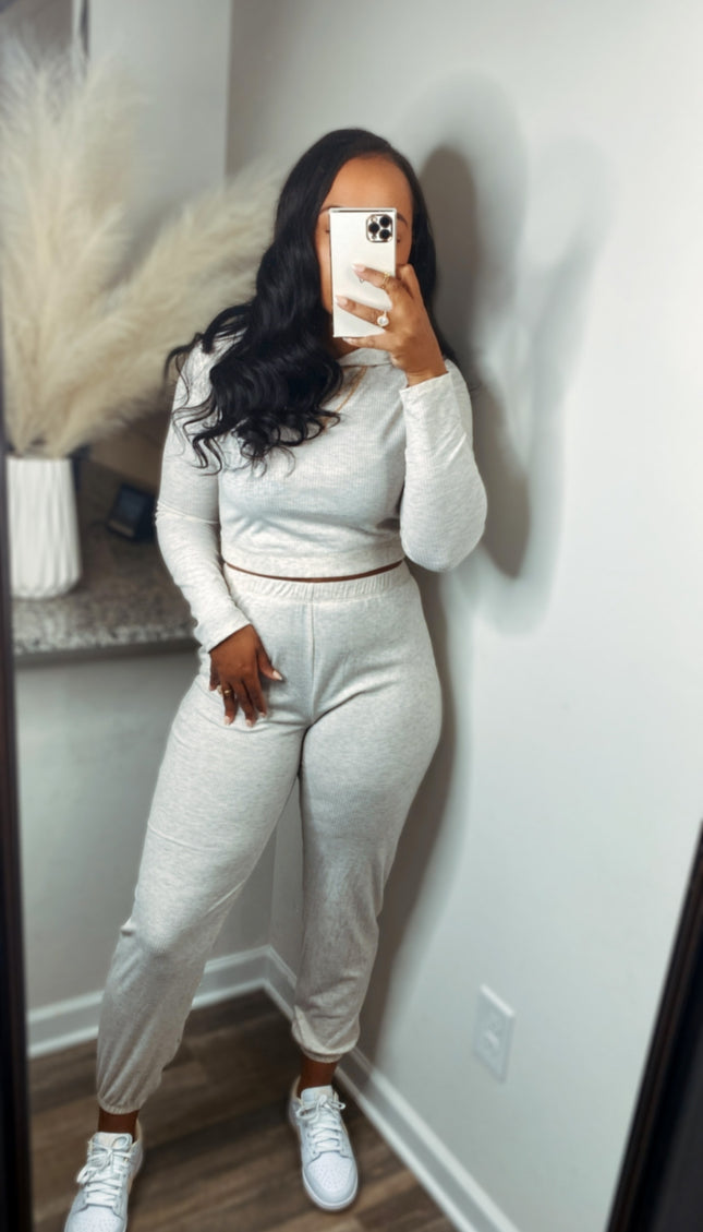 Unmatched Hooded Ribbed Everyday Set - Oatmeal