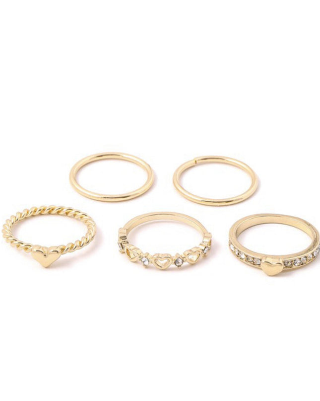 Unmatched Heart Pave Ring Set - Size 7