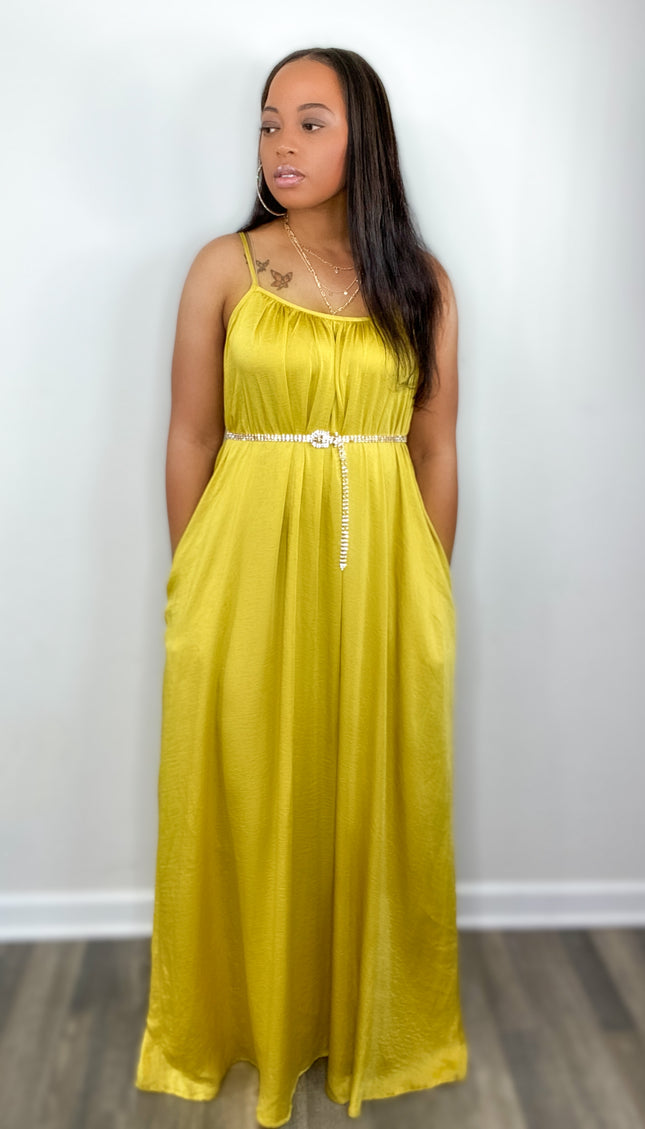 Unmatched Still The One Satin Maxi-Mustard
