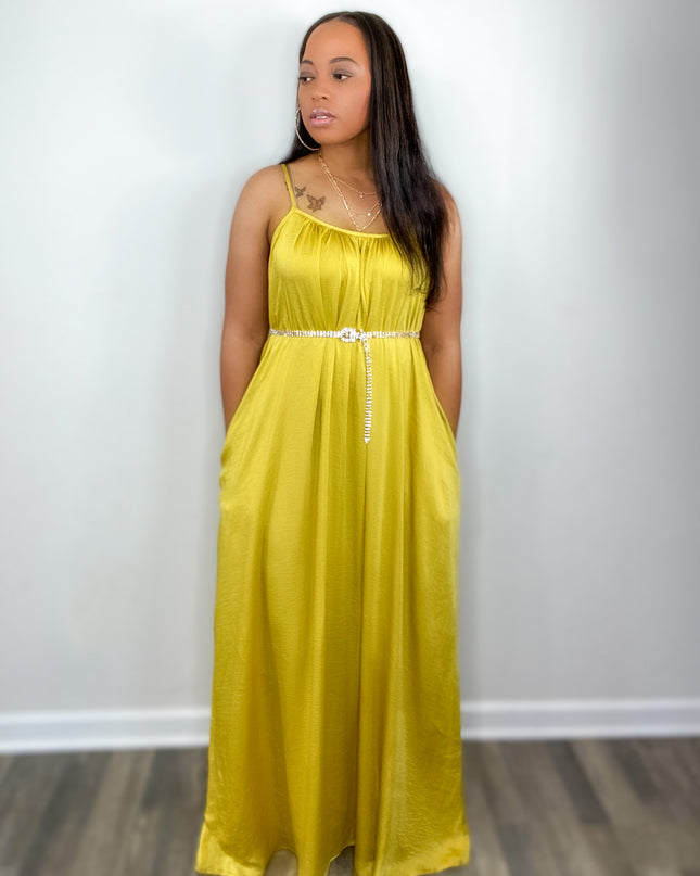 Unmatched Still The One Satin Maxi-Mustard