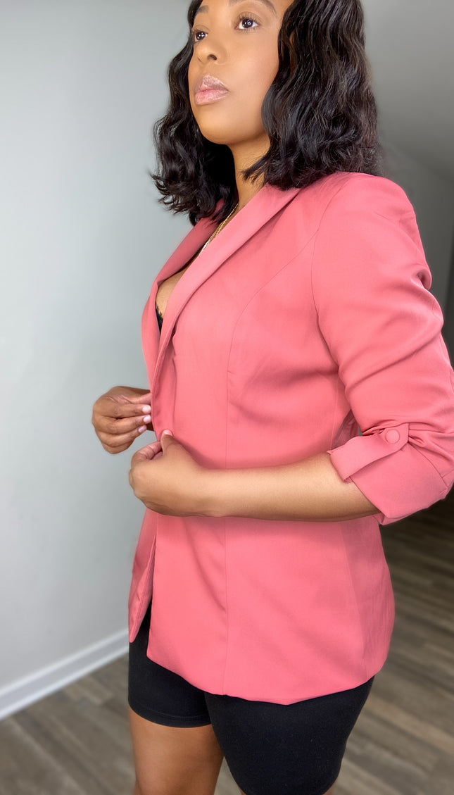 Unmatched Button Blazer- Mauve