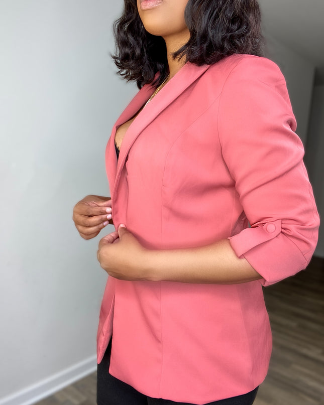 Unmatched Button Blazer- Mauve