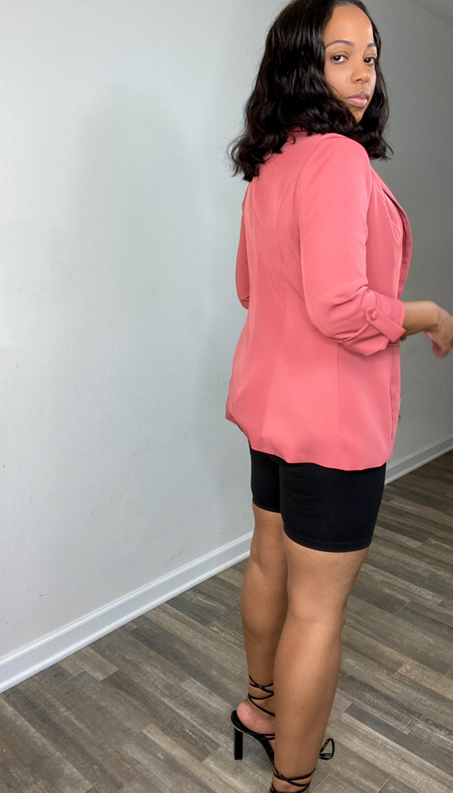 Unmatched Button Blazer- Mauve