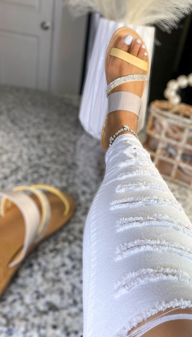 Athena Diamond Strap Slide Sandal - Grey