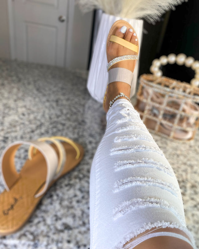 Athena Diamond Strap Slide Sandal - Grey