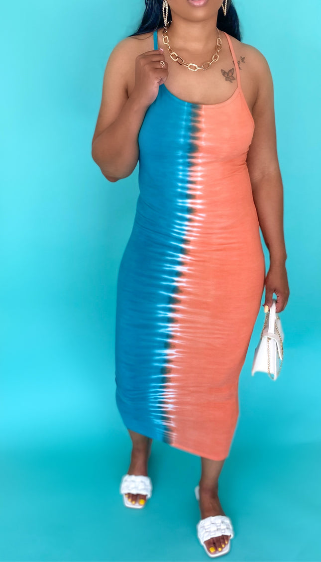 Unmatched Tie Dye Midi Dress - Blue/Orange