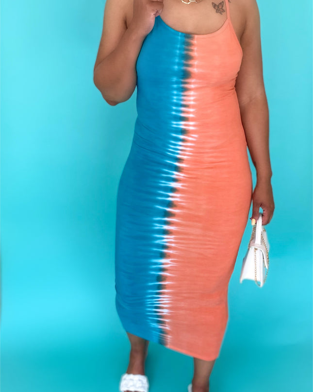 Unmatched Tie Dye Midi Dress - Blue/Orange