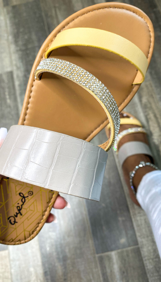 Athena Diamond Strap Slide Sandal - Grey