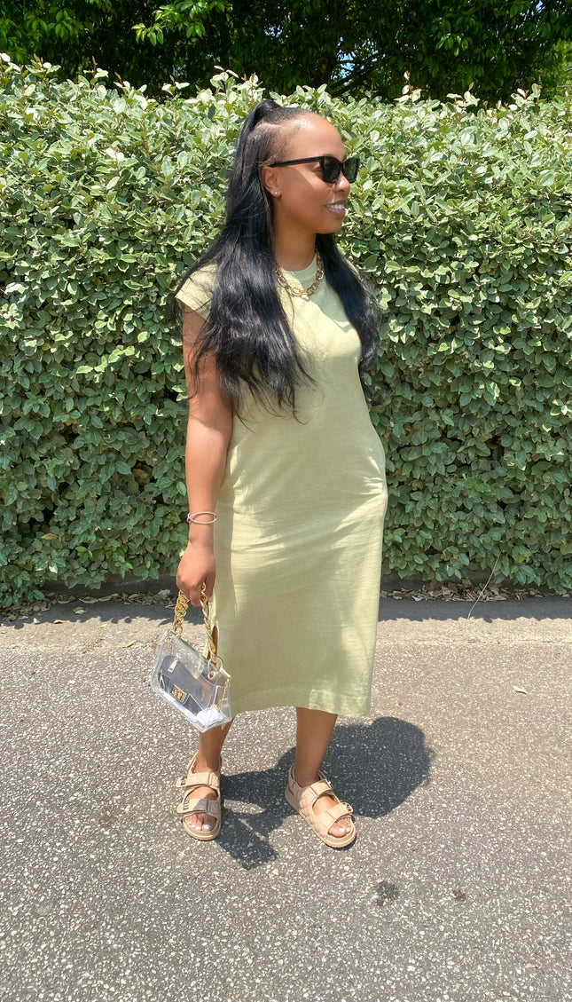 Unmatched Casual Midi Dress - Moss