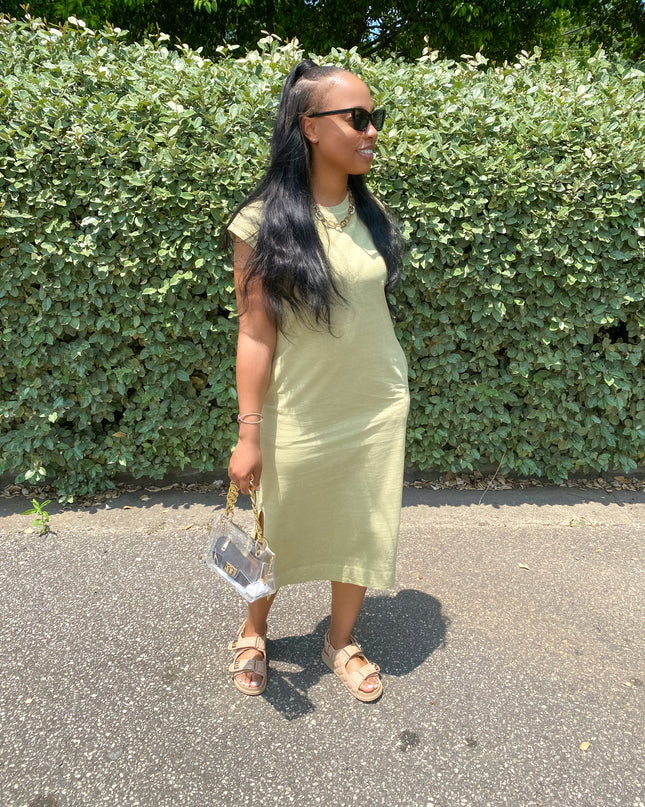 Unmatched Casual Midi Dress - Moss