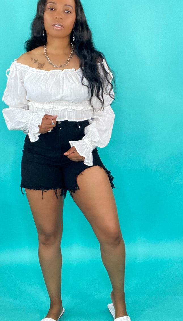 Unmatched Distressed High-Rise Shorts - Black