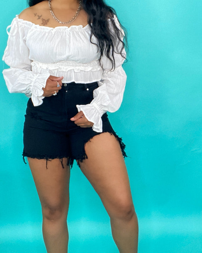 Unmatched Distressed High-Rise Shorts - Black
