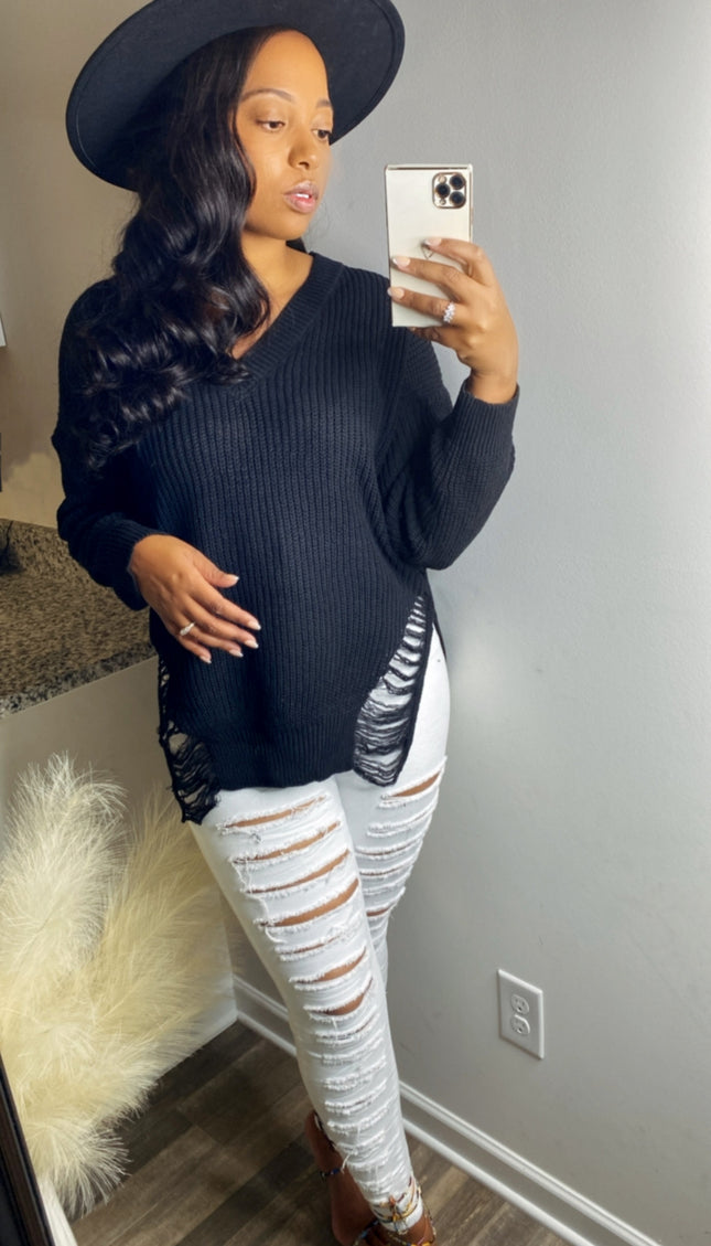 Unmatched Cozy V-Neck Sweater - Black