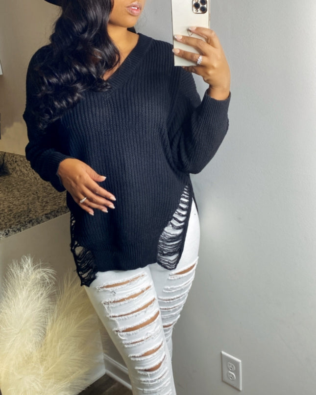 Unmatched Cozy V-Neck Sweater - Black